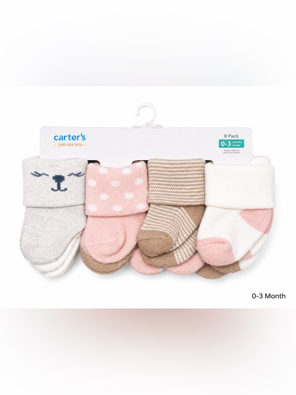 Carter's Pink & Tan Baby Sock Pack - 8 Pairs